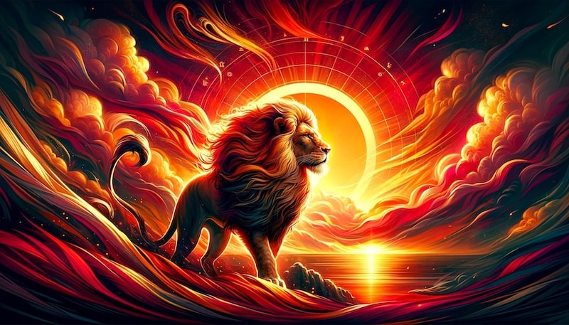 Illustratie van het sterrenbeeld leeuw die de gevoelens en eigenschappen overbrengt die vaak geassocieerd worden met leeuw.